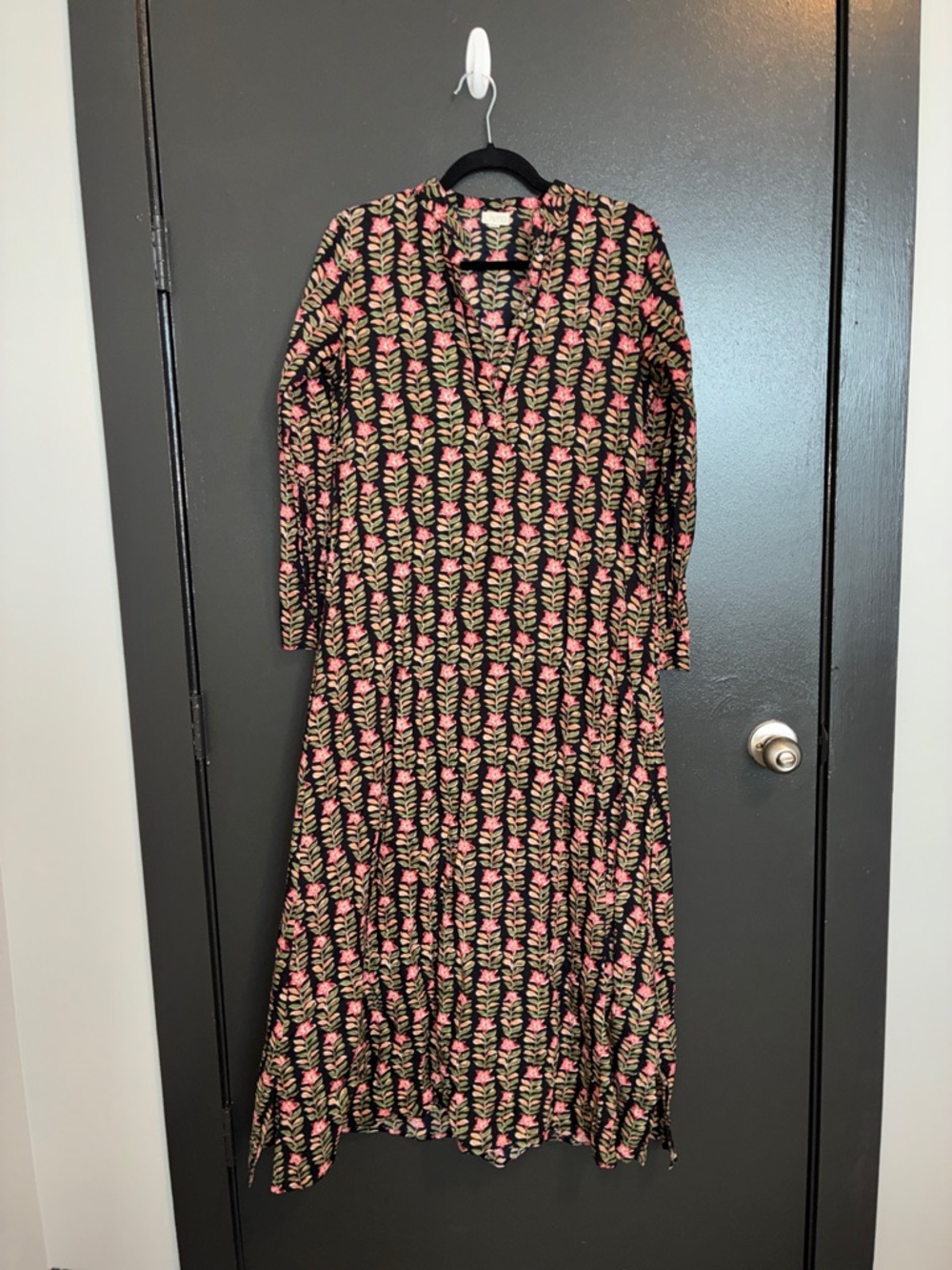 NWOT Livro Floral Print Long Sleeve Maxi Dress - Black with Pink & Green Sz XS